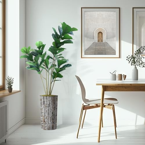 Artificial Tree in Black and Brown Striped Planter, Fake Ficus Lyrata Silk Tree for Indoor and Outdoor Home Decoration - 66" Overall Tall (Plant Pot Plus Tree) - Image 6