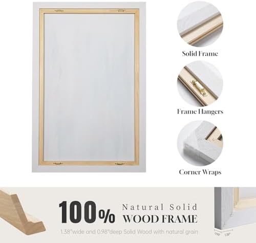 Large White Framed Blue and Gold Abstract Wall Art for Living Room, 24x36 - Image 6