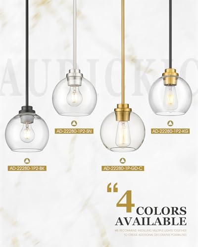 Pendant Lights Kitchen Island, 7" Black and Gold Hanging Lights Fixtures with Clear Glass Globe Shade, Modern Kitchen Island Lighting for Bathroom, AD-22280-1P-KG - Image 6