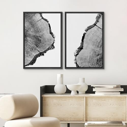 SIGNWIN Framed Wall Art Print Set Black & White Close Up Tree Ring Details Nature Wilderness Photography Modern Art Multicolor for Living Room, Bedroom, Office - 24"" x36 x2 Black - Image 3