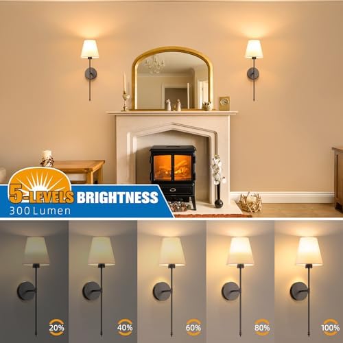 NIORSUN 19.9 inch Battery Operated Wall Sconce Set of 2,Black Rechargeable Wall Lights with 10400mAh Dimmable Detachable Bulbs and Remote,10 Colors Wireless Sconces for Bedroom Living Room Hallway - Image 5