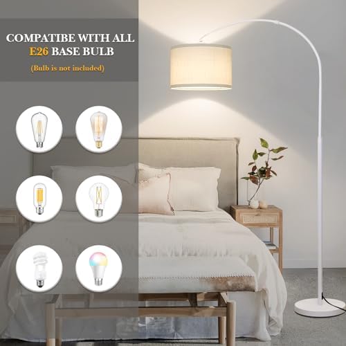 Arc Floor Lamp, White Standing Light with Adjustable Head and Pedal Switch - Image 4