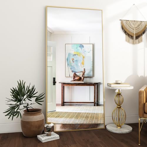 VooBang Oversized Full Length Mirror, 71" x 30" Floor Mirror with Stand, Aluminum Alloy Frame Full Body Mirror, Standing Hanging or Leaning Against Wall Bedroom Living Room, Gold - Image 6