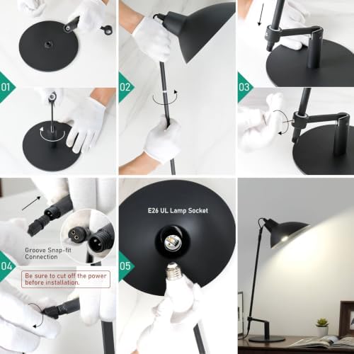 Desk Lamp Modern Industrial 100% Metal Adjustable Table Lamp 24", Natural Light (4000K) with Dimmer, Ideal for Office Bedroom Study Room Living Room Nightstand Bedside Lamps Sand Black - Image 6