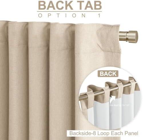 Faux Linen Total Blackout Curtains for Bedroom 102 Inch Long Natural Flax - Image 3