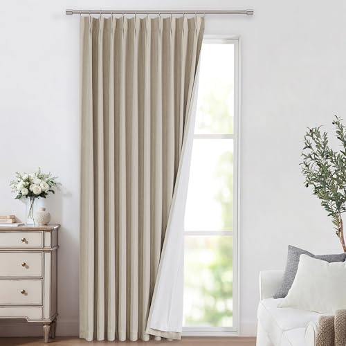 Vision Home Sand Pinch Pleated Full Blackout Curtains Linen Blended Room Darkening Window Curtains 63 inch for Living Room Bedroom Thermal Insulated Pinch Pleat Drapes with Hooks 1 Panel 60" Wx63 L by VisionHome