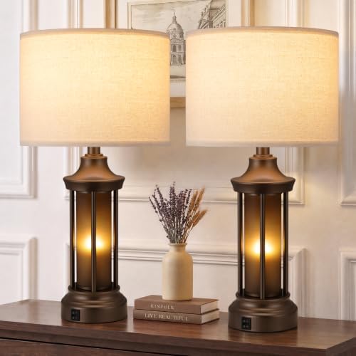 Seealle 24" Farmhouse Table Lamps for Living Room, Bedside Lamps Set of 2 by SeealleLighting