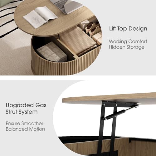 JOINICE Oval Lift Top Coffee Table with Storage for Living Room,43",Oak - Image 5
