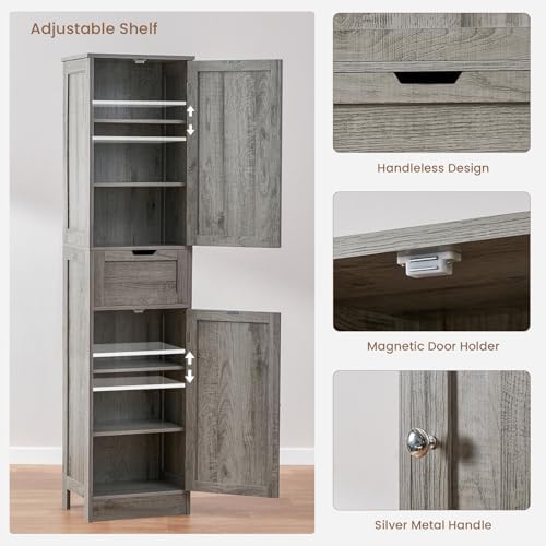 Iwell 66.9" Tall Bathroom Storage Cabinet with 2 Doors & 1 Drawer - Image 6