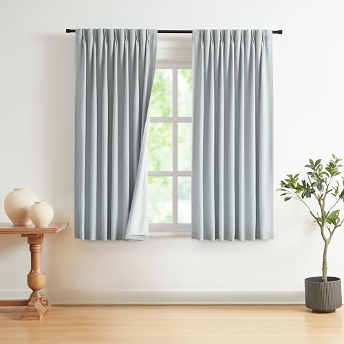 Vision Home Blue Gray Pinch Pleated Full Blackout Curtains Linen Blended Room Darkening Window Curtains 72 inch for Living Room Bedroom Thermal Insulated Pinch Pleat Drapes with Hooks 40" Wx72 Lx2 by VisionHome