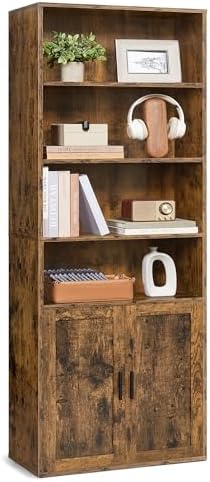 VASAGLE 6-Tier Bookshelf with Doors, 23.6 x 9.4 x 68.9 Inches by VASAGLEbySONGMICSHOME