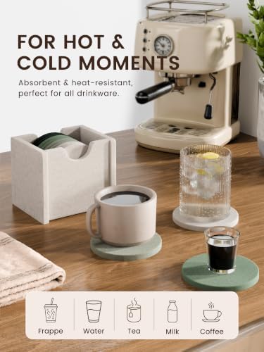 Fluxynara Felt Coasters with Holder, Set of 8 for Drinks, Sagewood - Image 5