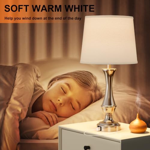 Seealle Upgraded Touch Lamps for Night Stands Set of 2 - Bedside Lamps with USB C+A, 3 Way Dimmable for Bedroom Living Room End Tables Office (White&Nickel) - Image 3