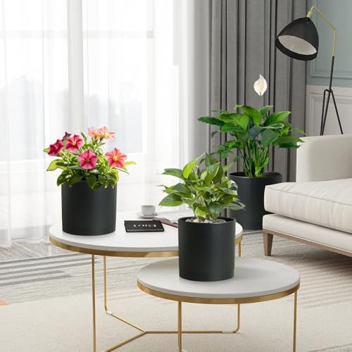 Meowell 8/7/6 inch Plant Pots, 3 Set Cylinder Flower Pots for Outdoor Indoor Plants, Decorative Plastic Planters with Drainage Holes and Saucers for Garden House Plants, Black - Image 7