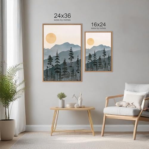 LHIUEM Boho Mountain Framed Canvas Wall Art Set,Forest Pine Tree Wall Decor, Sunrise Misty Wilderness Painting,Watercolor Nature Landscape Artwork for Living Room,Bedroom,Dining Room,Office -24"x36"x3 - Image 6