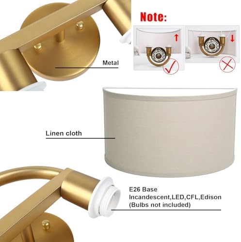 Yosoan 2-Light Linen Fabric Cloth Brass Wall Sconce Stairwell Fixture Light - Image 6