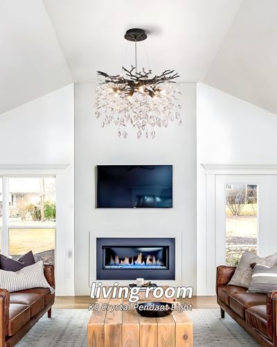 Modern Tree Branch Crystal Chandelier Luxury Black Crystal Pendant Lighting 18" Contemporary 6-Light Chandeliers for Dining Room Kitchen Bedroom Living Room - Image 3