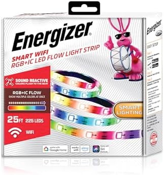 Energizer Smart RGB+IC LED Light Strip, 25 Foot Indoor Wi-Fi Color Flow LED Light Strip, Sound Reactive, Remote Access, Voice Control with Alexa, Siri, Google, Grouping, Scheduling, No Hub Required by Energizer