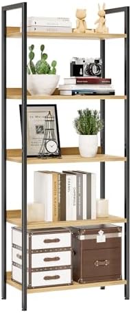 NUMENN Bookshelf, 5 Tier Bookshelves, Home Office Bookcase Shelf Storage Organizer, Free Standing Storage Shelving Unit for Bedroom, Living Room and Home Office, Natural by NUMENN