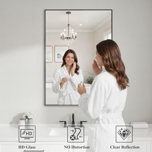 Koonmi Black Mirrors for Wall, 24x36 Inch Bathroom Mirror, Rectangular Wall Mirror for Living Room Bedroom Bathroom, Hangs Horizontally or Vertically - Image 3