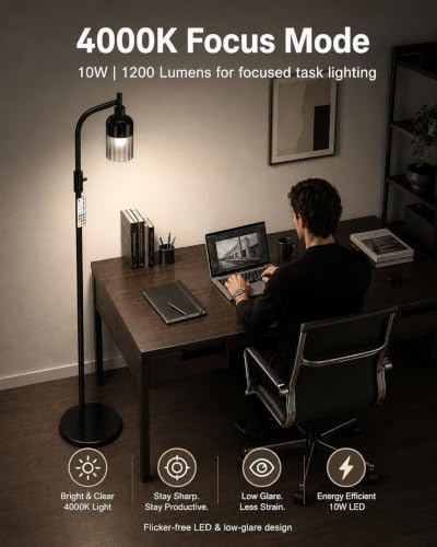LED Industrial Arc Floor Lamp, 67", RGB, Smoked Ribbed Glass Shade - Image 4