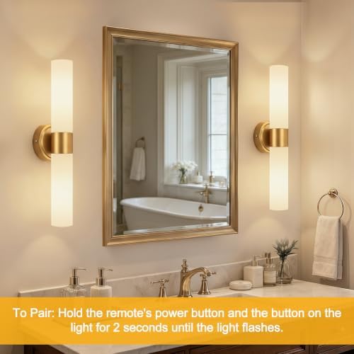 Rechargeable Wall Sconces Set of Two, Brushed Gold Battery Operated Wall Light Fixtures with Remote Control, Dimmable Wireless Wall Sconces with Milky Glass for Bathroom Mirror Bedroom Living Room - Image 7
