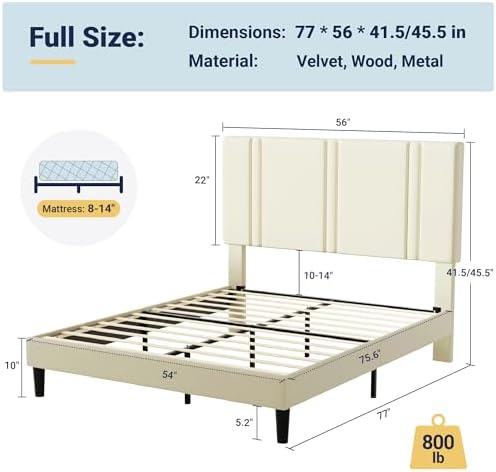 Allewie Full Size Platform Bed Frame with Velvet Upholstered Headboard - Image 2
