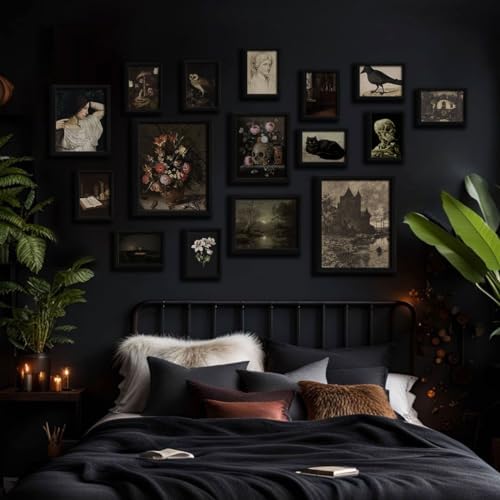 ANERZA 16 PCS Framed Dark Academia Room Decor, Gothic Home Decor, Moody Wall Art Prints for Bedroom, Gallery Wall Frame Set, Witchy Posters for Living Room Aesthetic, Halloween Dorm Collage Kit - Image 7