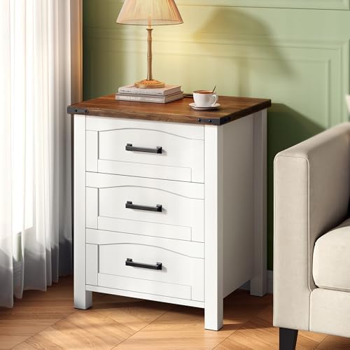 Decofy Farmhouse Nightstand Set of 2 with Charging Station, 3 Drawers - Image 5