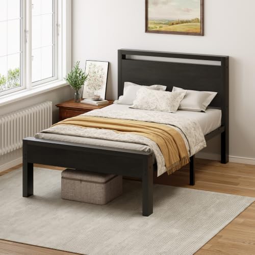 Sweetcrispy 14 Inch Twin Bed Frame with Wood Headboard, Black by Sweetcrispy