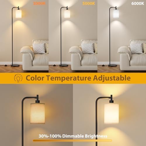 Ziisee 64" Floor Lamp with Remote Control, Dimmable Tall Standing Lamps for Living Room Bedroom Office Corner, 9W LED Bulb Included, Foot Pedal Switch, Beige Shade Black Pole - Image 4