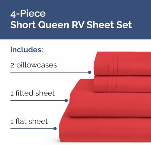 Short Queen Size 4 Piece Bed Sheet Set - RV Short Queen Sheets - Red - Image 2