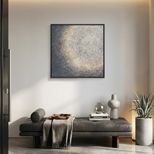Framed Modern Black and White Abstract Wall Art, Contemporary Gold Bright Canvas Prints Paintings for Walls, Minimalist Pictures for Bedroom Dining Room Living Room Hallway Bathroom Wall Decor 24x24 In - Image 4