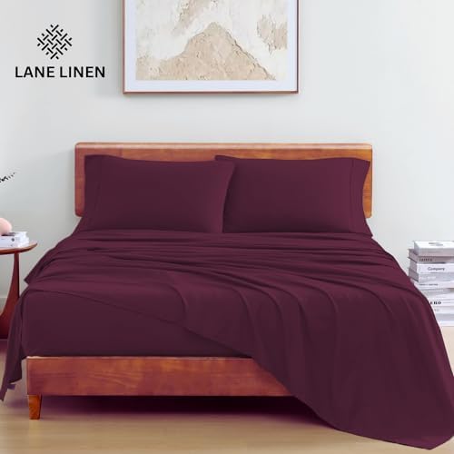 LANE LINEN King Sheets 100% Organic Cotton 4pc Percale Soft - Windsor Wine - Image 2