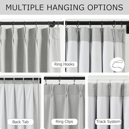 Vision Home Light Gray Pinch Pleated Full Blackout Curtains Linen Blended Room Darkening Curtain Panels 72 inch for Living Room Bedroom Thermal Insulated Pinch Pleat Drapes with Hooks 40" Wx72 Lx2 - Image 3