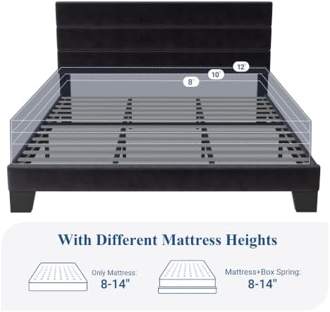 Allewie Cal King Size Platform Bed Frame with Velvet Upholstered Headboard - Image 7