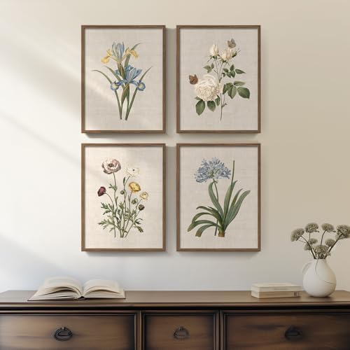 Framed Vintage Botanical Floral Wall Art for Bedroom, 4 Piece 11x14 In by Cuspin