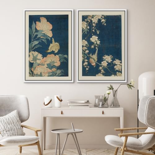 SIGNWIN Framed Canvas Print Wall Art Set Vintage Japanese Floral and Bird Illustrations Modern Art Rustic Ultra for Living Room, Bedroom, Office - 24"x36"x2 WHITE - Image 4