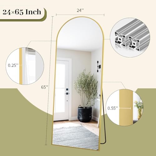 BEAUTYPEAK 65" x 24" Arch Full-Length Mirror with Stand, Gold - Image 4