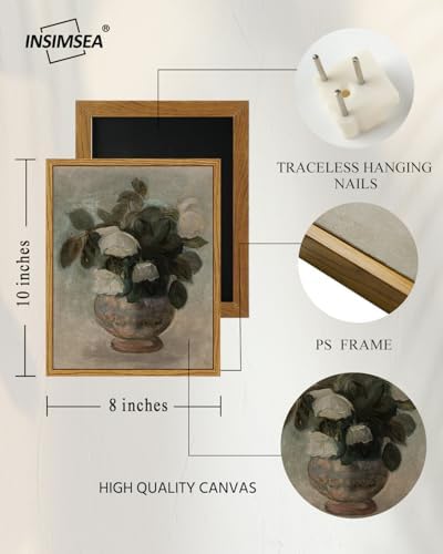 InSimSea Framed Wall Art Vintage Decor, Roses in Vase Floral Prints, 8x10In - Image 4