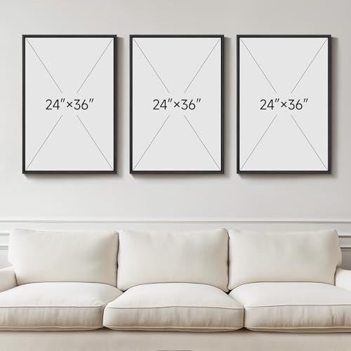 Large Framed Neutral Abstract Wall Art for Living Room,Set of 3, 24x36 In - Image 3