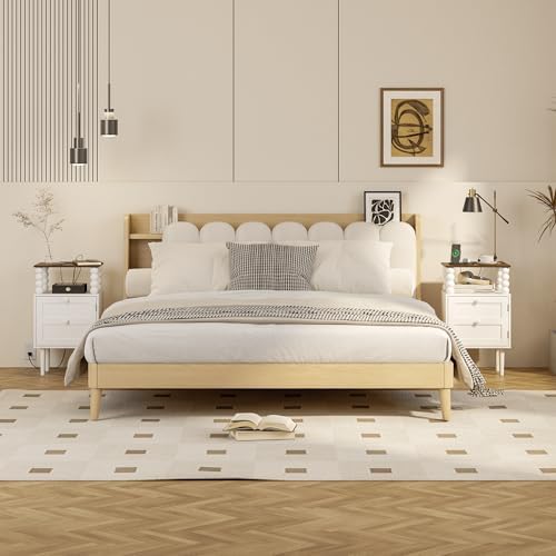 Veegle White Nightstand with Charge Station,Modern Bedside Table with Storage Drawer and Open Wood Shelf, for Bedroom and Small Spaces,Night Stand with Solid Wood Legs (White) - Image 3