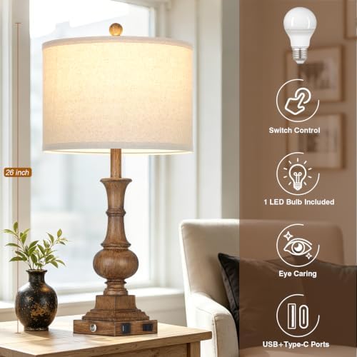 Lolikit 26" Tall Farmhouse Table Lamp for Living Room Bedroom - Image 2
