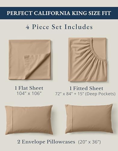 LANE LINEN Cal King Sheet Set 100% Organic Cotton Soft 4pc Percale - Taupe - Image 4