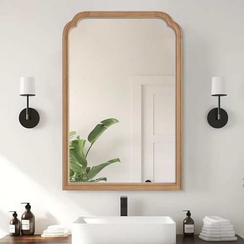 WallBeyond Wood Bathroom Mirrors for Wall Mounted, 24" x 36" Rustic Wood Frame Wall Mirrors Decorative for Living Room or Bedroom Vanity Mirror (Honey-Colored) by WallBeyond
