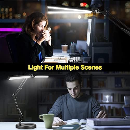 2-in-1 LED Double Head Desk Lamps for Home Office,24W Brightest Workbench Light,Eye-care Architect Desk Lamp with Clamp Base,3 Colors 10 Dimming Swing Arm Computer Desktop Light for Reading/Study - Image 6