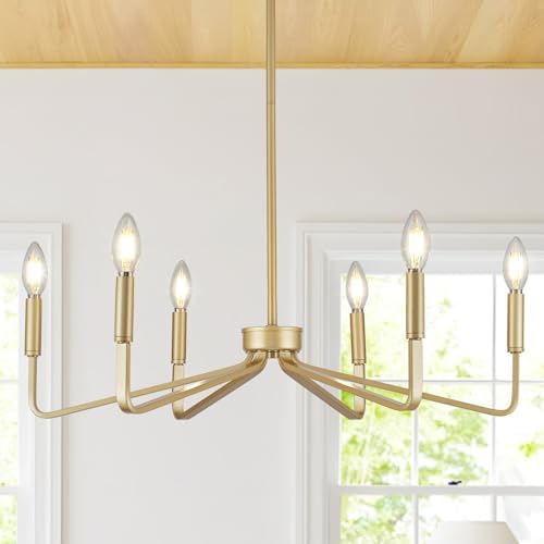 26 Inch 6-Light Gold Farmhouse Candle Chandelier for Dining Room by ACANER