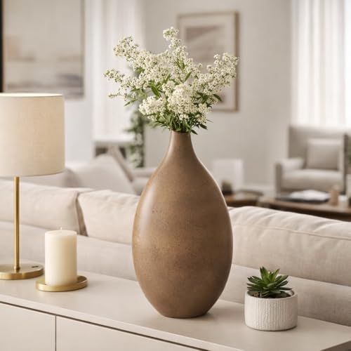 Teardrop Sagres Large Portugal Vase for Home and Bathroom Decor - Ceramic Earthenware for Bedroom, Living Room and Office - Casual Natural Flower Pot for Kitchen Counter Centerpiece - 21", Brown - Image 2