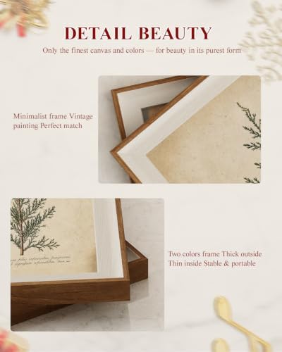 VIYYIEA Framed Vintage Christmas Pine Botanical Wall Art Set, 10x12 Inch - Image 6