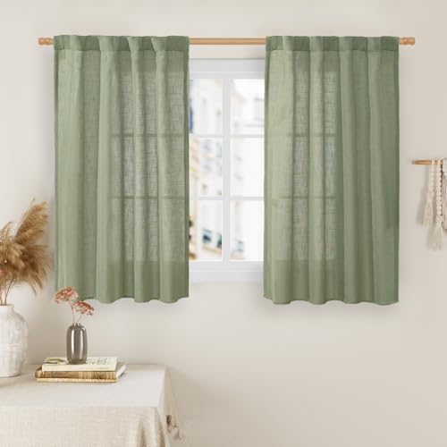 LAMIT Sage Green Semi Sheer Window Linen Curtains, 34 x 54 Inch by LAMIT